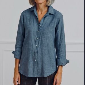 Elliott Lauren Casual Cotton Blue Button-Down Modern Tunic Shirt Loose Fit Sz 4
